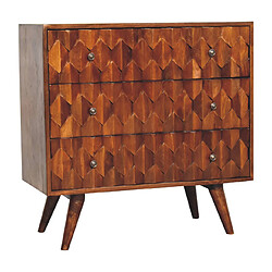 Artisan Furniture Coffre en bois massif noyer avec 3 tiroirs et sculpture ananas, chambre pas cher