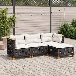 vidaXL Salon de jardin 4 pcs avec coussins noir résine tressée 