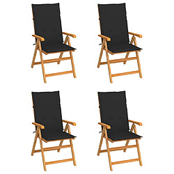 vidaXL Chaises de jardin lot de 4 avec coussins noir Bois teck solide 