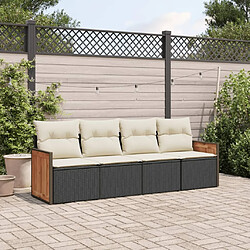 vidaXL Salon de jardin 4 pcs avec coussins noir résine tressée