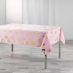 Douceur D'Interieur Nappe polyester imprimée Bloomy - 150 x 240 cm - Rose / or