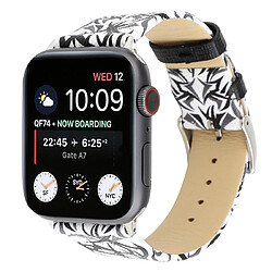 Wewoo Thorns Printing Bracelet en cuir véritable pour Apple Watch séries 5 et 4 40 mm / 3 et 2 et 1 38 mm Noir et Blanc