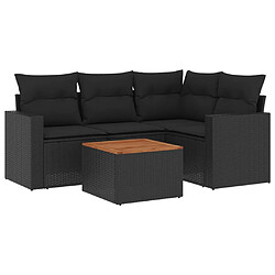 vidaXL Salon de jardin 5 pcs avec coussins noir résine tressée