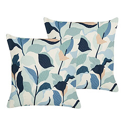 Beliani Lot de 2 coussins de jardin avec motif feuille 45 x 45 cm bleu VEGLINO 