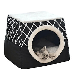 Avis 2 En 1 Lit Doux Pour Chat Pour Animaux De Compagnie Chenil Chiot Grotte Tapis De Nid Chaud Tapis Noir XL