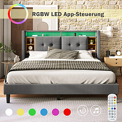 Acheter KOMHTOM Lit Double Capitonné - 160 X 200 cm - Chargement Usb Et Éclairage Led - Gris - Matelas Inclus