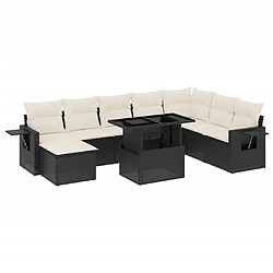 vidaXL Salon de jardin 8 pcs avec coussins noir résine tressée