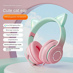 Casque Bluetooth Sans Fil Dégradé De Couleur Oreilles De Chat Lumineux Casque De Jeu Beaux Cadeaux De Noël Rose Microphone