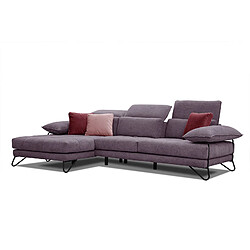 Courtois Laville Canapé d'angle gauche Norden 4 places en tissu violet avec coussins déco