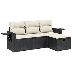 vidaXL Salon de jardin 4 pcs avec coussins noir résine tressée