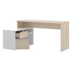 Pegane Bureau angulaire coloris naturel/blanc brillant - Longueur 139 x Profondeur 92 x Hauteur 75 cm