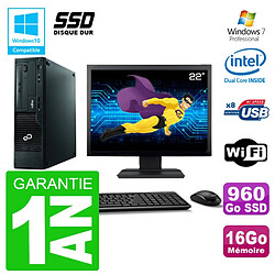 PC Fujitsu Esprimo E500 E85+ DT Ecran 22" G640 RAM 16Go SSD 960Go DVD Wifi W7 · Occasion 