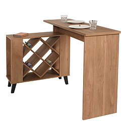 Mendler Table de bar HWC-M45, table haute de bar, casier à vin, compartiments de rangement 93x120x98cm, marron
