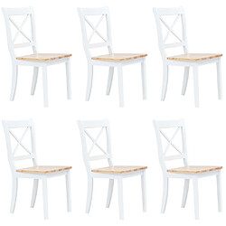 vidaXL Chaises à manger lot de 6 blanc et bois clair bois hévéa massif