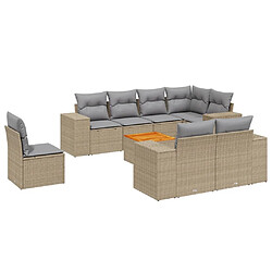 vidaXL Salon de jardin avec coussins 9 pcs beige résine tressée