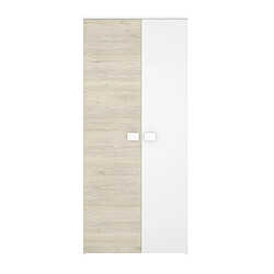 Pegane Armoire, meuble de rangement avec 2 portes coloris chêne naturel, blanc - Longueur 90 x Profondeur 52 x Hauteur 205 cm 