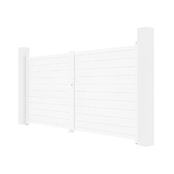 Avis Vente-Unique Portail électrique battant aluminium plein L355 x H181 cm blanc - NAZARIO