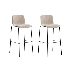 Decoshop26 Lot de 2 tabourets de bar avec repose-pieds dossier incurvé en tissu crème et 4 pieds en métal noir 10_0004199 