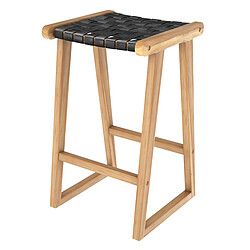 Rendez Vous Deco Tabouret de bar mi-hauteur Yuma en teck et cuir tressé noir 