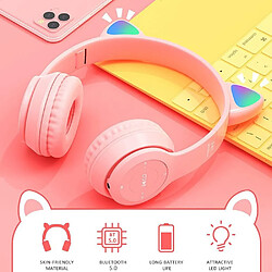 Acheter Yonis Casque Audio Bluetooth LED Oreilles De Chat Rose