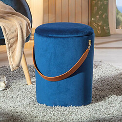 Acheter Paris Prix Pouf Coffre en Velours à Sangle Yola 45cm Bleu