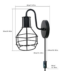 Acheter Universal Vin LED Lampe murale Loft de fusée de décélération Applique murale industrielle Noir E27 Fer Simple Abat-jour Cage Garde Applique murale Éclairage intérieur Pinces