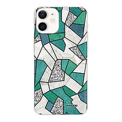 Coque iPhone 12 mini souple transparente Marbre Bleu Vert et Gris Motif Ecriture Tendance Evetane 