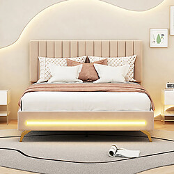 Avis Sweiko Lit adulte 140x200 cm Lit capitonné avec lumières LED et sommier à lattes avec tête de lit réglable beige