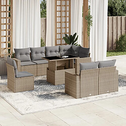 vidaXL Salon de jardin avec coussins 9 pcs beige résine tressée