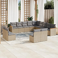 vidaXL Salon de jardin avec coussins 13 pcs beige résine tressée