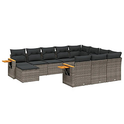 vidaXL Salon de jardin 11 pcs avec coussins gris résine tressée