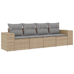 vidaXL Salon de jardin avec coussins 4 pcs beige résine tressée