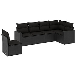 vidaXL Salon de jardin 6 pcs avec coussins noir résine tressée