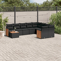 vidaXL Salon de jardin 10 pcs avec coussins noir résine tressée 