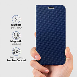 Moozy Étui portefeuille pour Xiaomi 12T et 12T Pro, Bleu foncé Carbone – Étui à rabat avec bordure métallique, fermeture magnétique, porte-cartes et fonction béquille