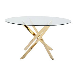 Vente-Unique Table à manger ronde 6 personnes en verre trempé et métal doré - Transparent - COSIMA pas cher