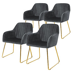 ML-Design Lot de 4 chaises de salle à manger gris assise en velours pieds dorés en métal