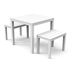 Alter Set d'extérieur avec 1 table carrée 2 bancs, Made in Italy, couleur blanche