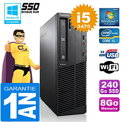 PC Lenovo M92p SFF Core I5-3470 Ram 8Go Disque 240 Go SSD Graveur DVD Wifi W7 - Occasion