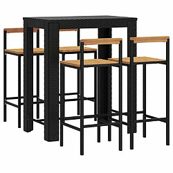 Avis Maison Chic Table de bar et chaises d'extérieur 5 pcs,Ensemble de bar de jardin pour relax noir poly rotin/bois massif acacia -GKD419230