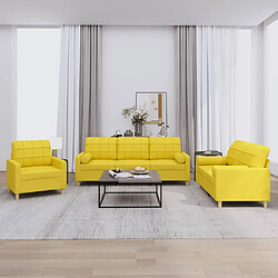 vidaXL Ensemble de canapés 3 pcs avec coussins jaune clair tissu 