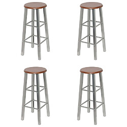 vidaXL Tabourets de bar lot de 4 argenté et marron MDF