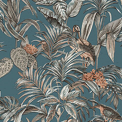 DUTCH WALLCOVERINGS Papier peint Bird-of-Paradise Bleu