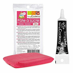 Scrapcooking Pâte à sucre fuschia 100 g + Stylo de glaçage noir 