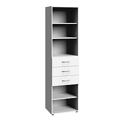 Pegane Etagère de rangement avec 3 tiroirs et 3 tablettes en mélamine coloris blanc - longueur 30 x hauteur 185 x profondeur 40 cm