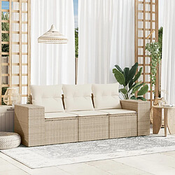 vidaXL Salon de jardin avec coussins 3 pcs beige résine tressée