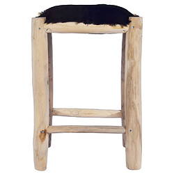 vidaXL Tabouret de bar Cuir de chèvre véritable et bois de teck massif