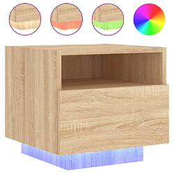 Maison Chic Table de chevet - Table de Nuit avec lumières LED chêne sonoma 40x39x37 cm