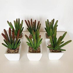 Wellhome Lot de 6 Cactus cardon Assortis artificiels et Pot en céramique 12 x 8 x 8 cm 