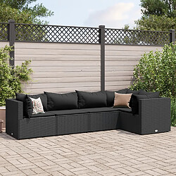 vidaXL Salon de jardin 5 pcs avec coussins Noir Résine tressée 